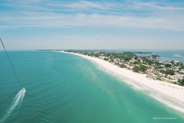 Anna Maria Island in Florida View from Parasail - white sandy beaches, boat and beautiful Gulf water